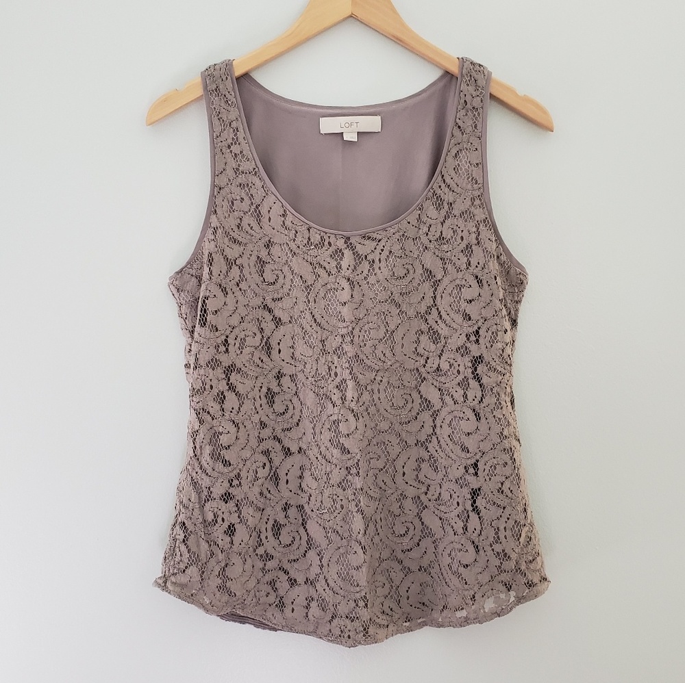 LOFT gray lined lace tank top size small